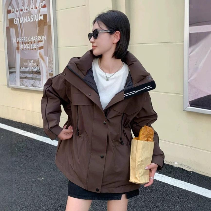 Outdoor Tooling Jacket Down Jacket Women's Winter New Hooded Fashion Waist Pie Overcome Casual Jacket