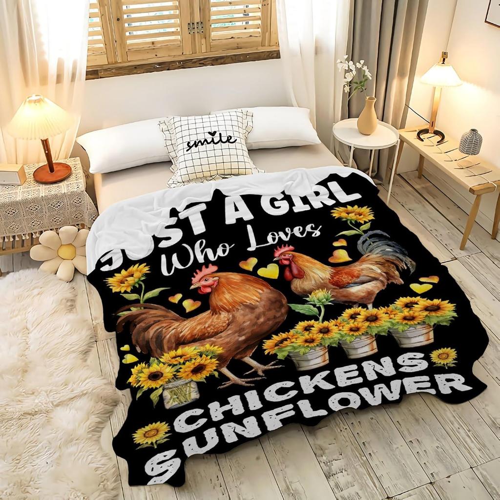 Chicken Blanket for Girls Sunflower Chicken Gifts for Women Soft Cozy Blanket for Couch Bed Sofa Colorful Rooster Blankets 40x50inches