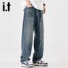 Izzue IT Men's American High Street Retro Loose Straight-Leg Jeans