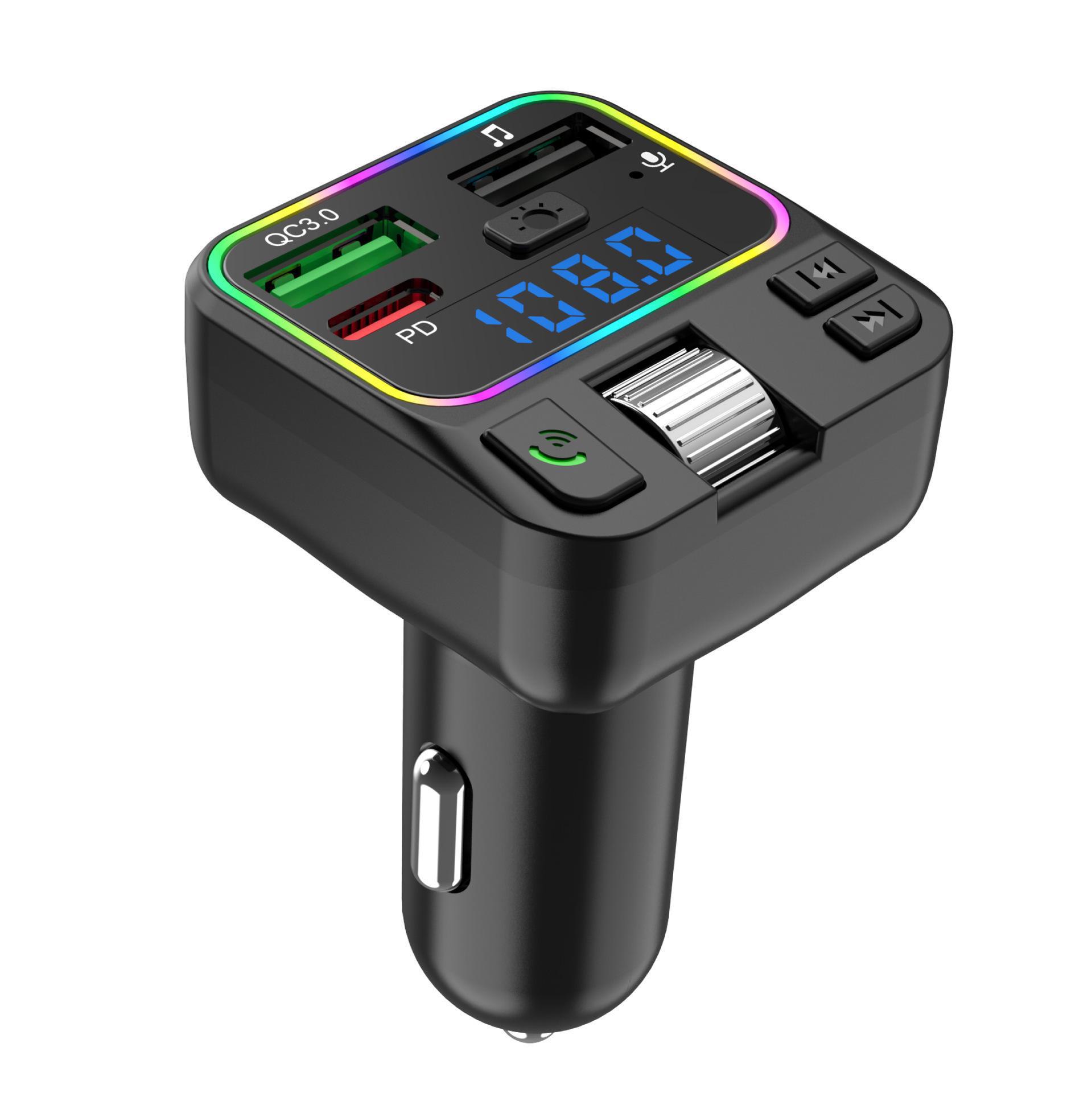 

Автомобильный Bluetooth-ресивер и FM-передатчик P18 с MP3-плеером, разноцветной подсветкой и быстрой зарядкой PD18W. чёрный