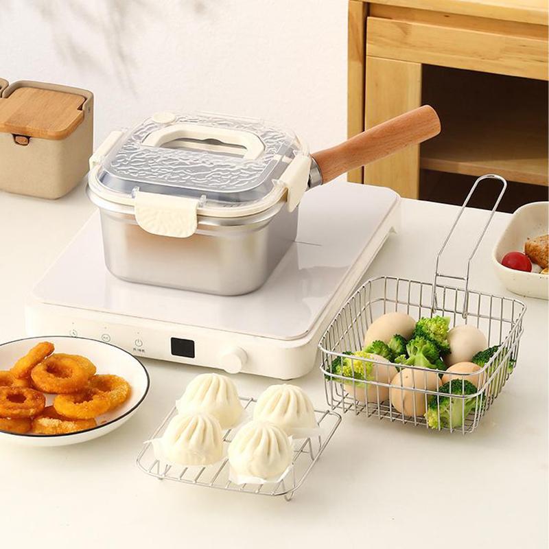 Deep Fryer Pot Stainless Steel Frying Pan Oil Saving Square Deep Frying Pan With Basket And Handle Versatile Deep Fryer With Lid
