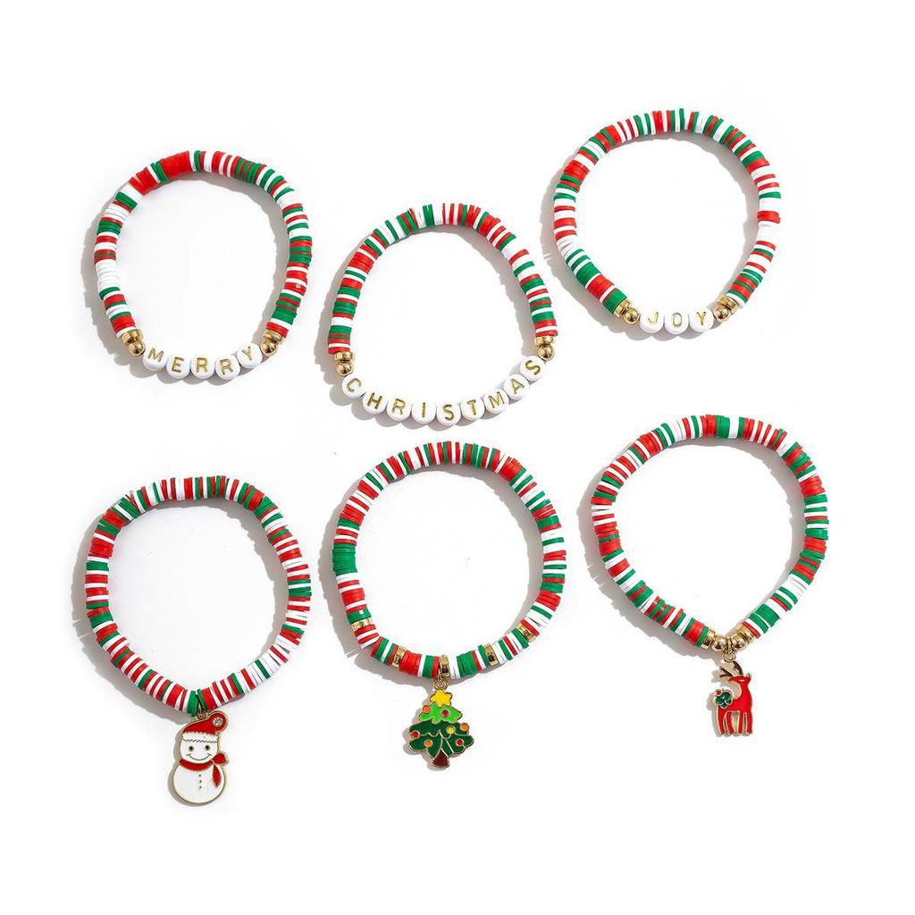 European-American Christmas Letter Clay and Irregular Beaded Bracelet Set