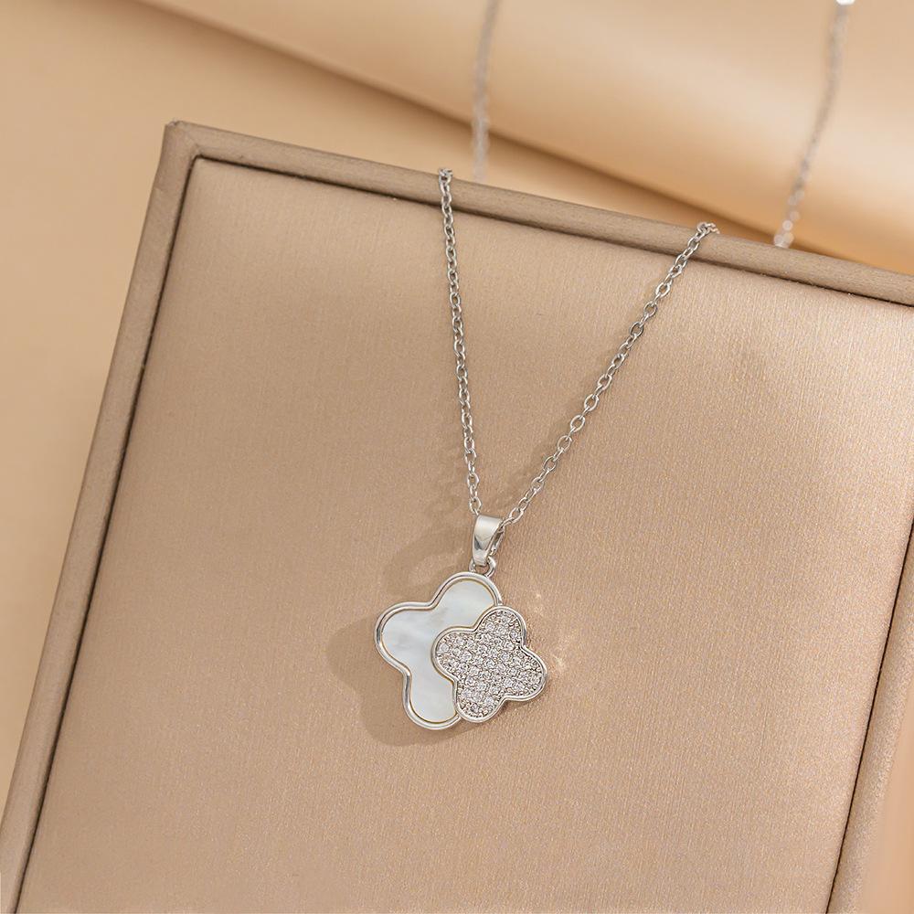 Collana Fiore Quadrifoglio Fiore di Zircone Lusso Accessibile Nuovi Arrivi Senso del Design Elegante Collana Quadrifoglio in Acciaio Titanio
