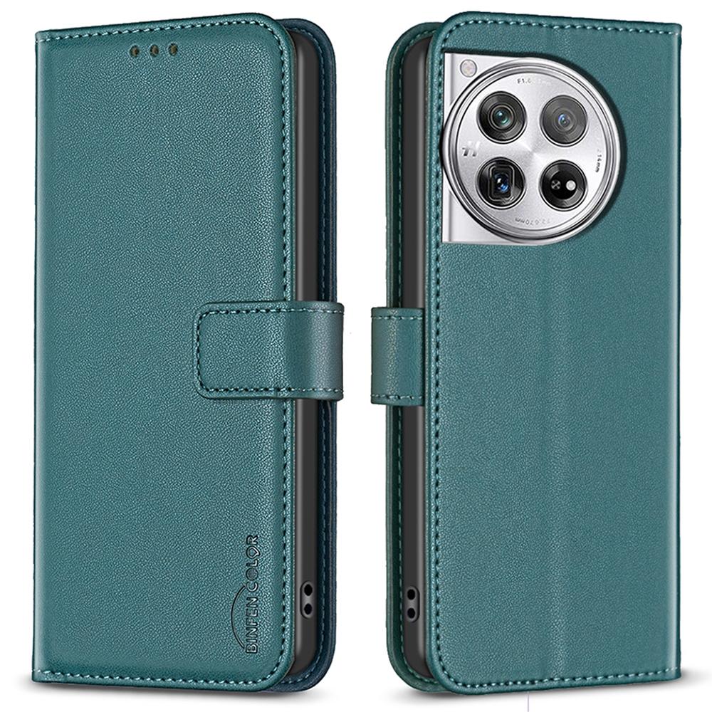 

BINFEN COLOR BF17 For OnePlus 12 5G Leather Wallet Case Imprint Full Protection Cover Stand Green