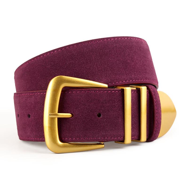 

Genuine Leather Sable Suede Belt For Women With Pin Buckle For Dress And Jeans Wear AngoraRed