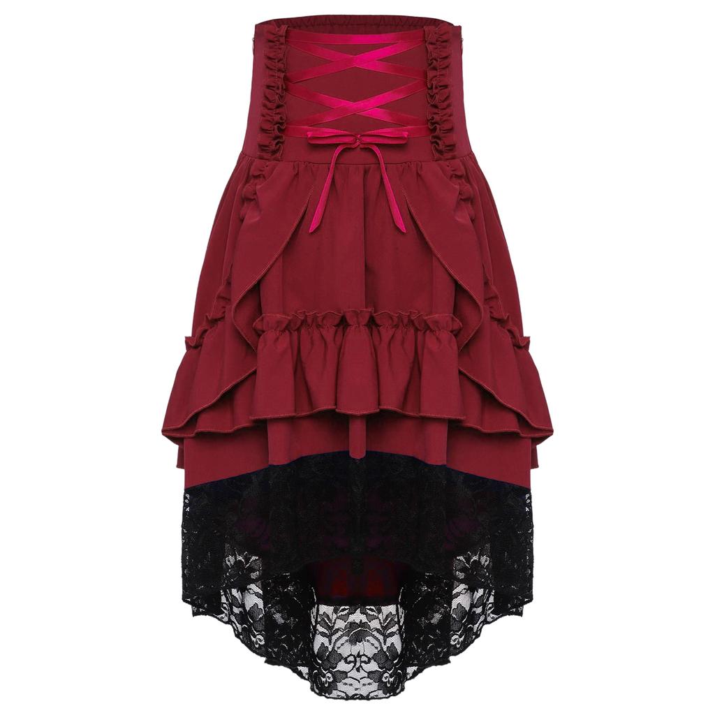 Costume Medievale Rinascimentale per Ragazze Vintage Vittoriano Gonna a Volant Stratificata Vita Alta Allacciatura Gotico Steampunk