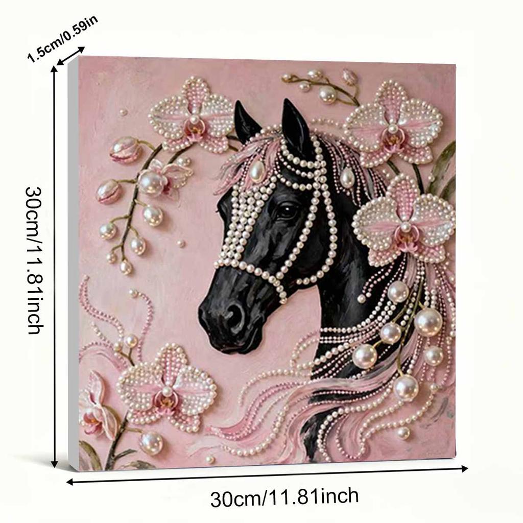 Black Horse Full 5D DIY Pearl Gem Art Diamond Painting Kits for Adults/Beginners Gift Idea Home Decor 11.81x11.81in