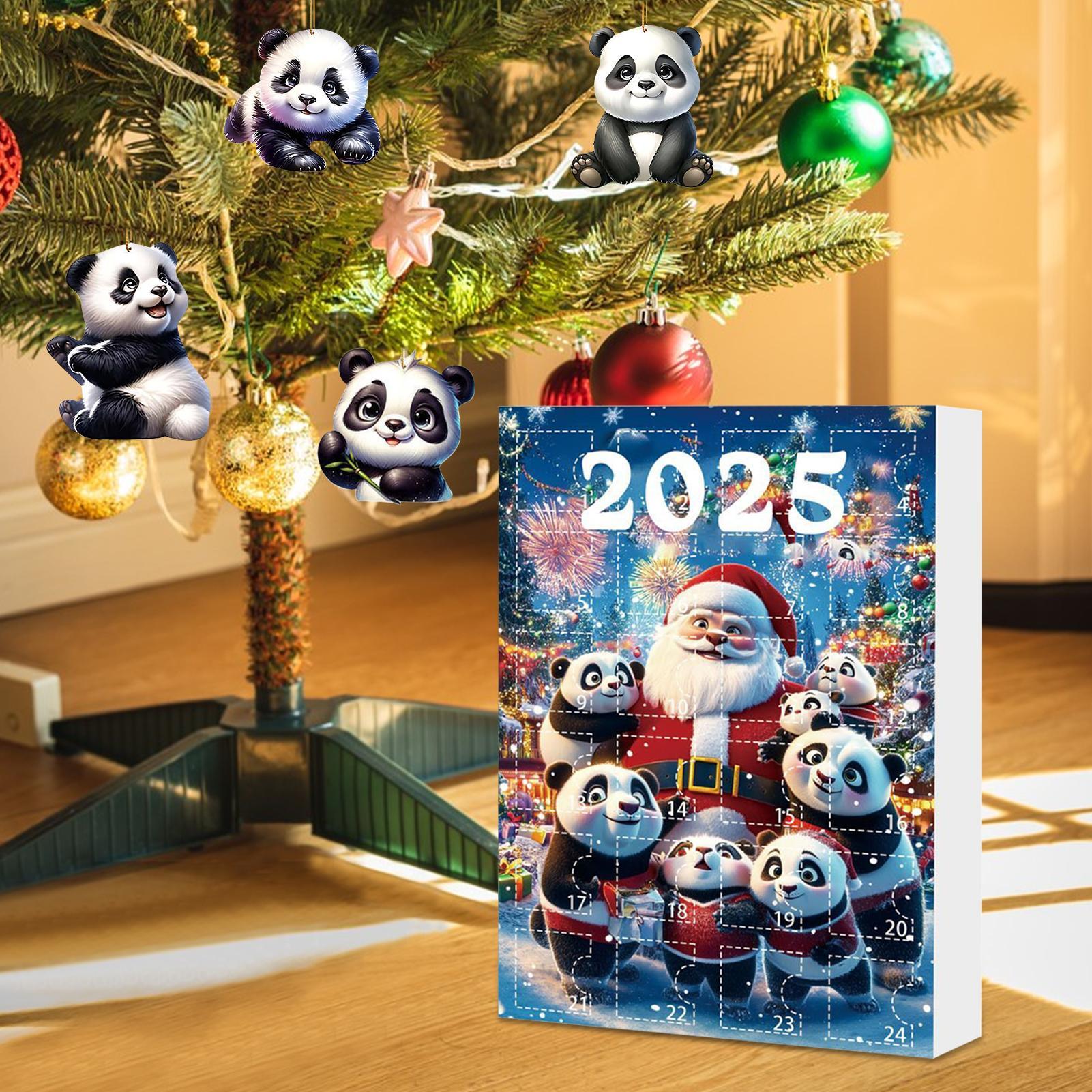 Christmas Panda Advent Calendar Cute Panda 2D Acrylic Pendant 24 Days Cute Panda Ornaments Car Pendant Christmas Party Gift B