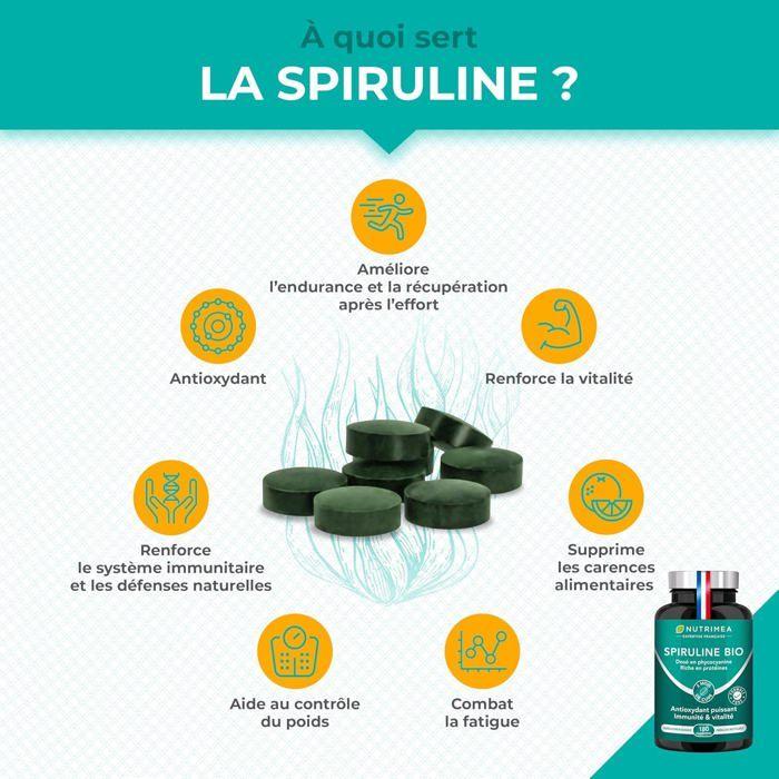 Spiruline bio pure certifiée ab sans excipient & ogm - 180 comprimés 500 mg - protéines, vitamines, oligo-éléments et caroténoïdes