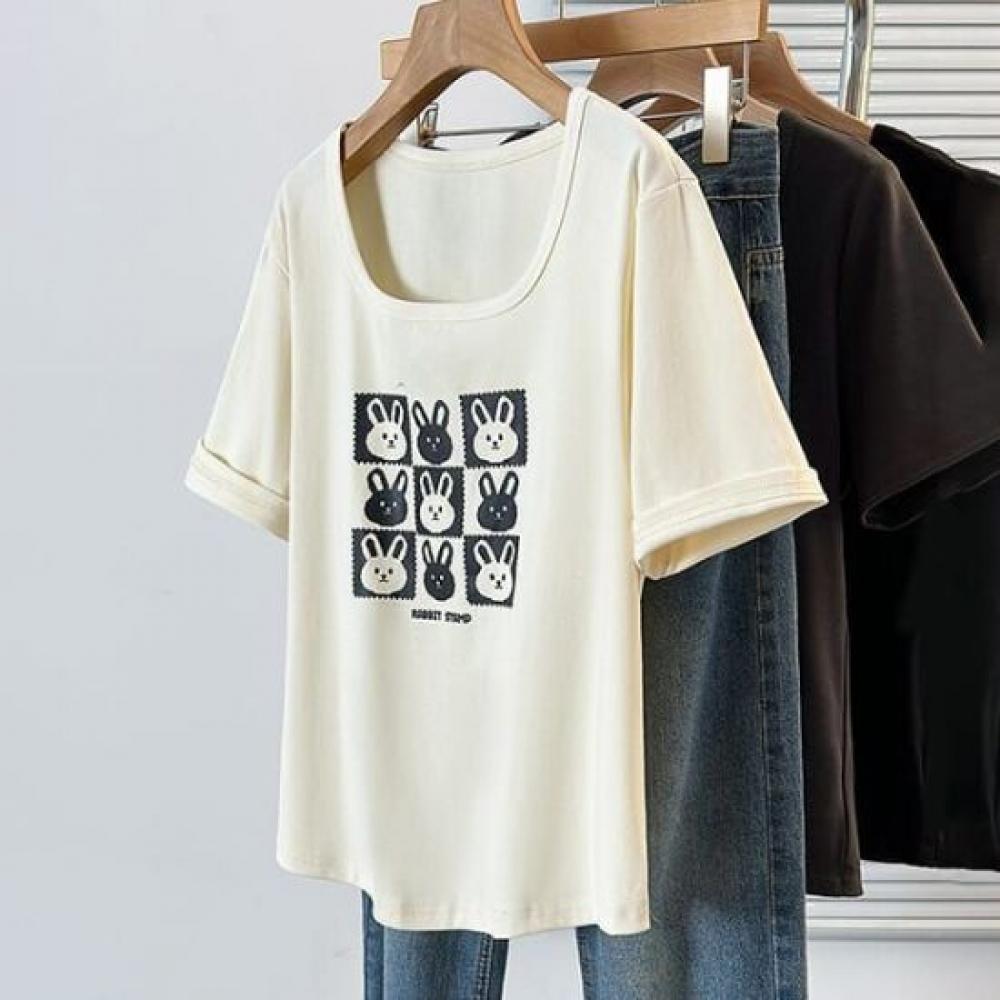 Navava RabbiT PrinT Round Neck ShorT Sleeve T shirT nT2344