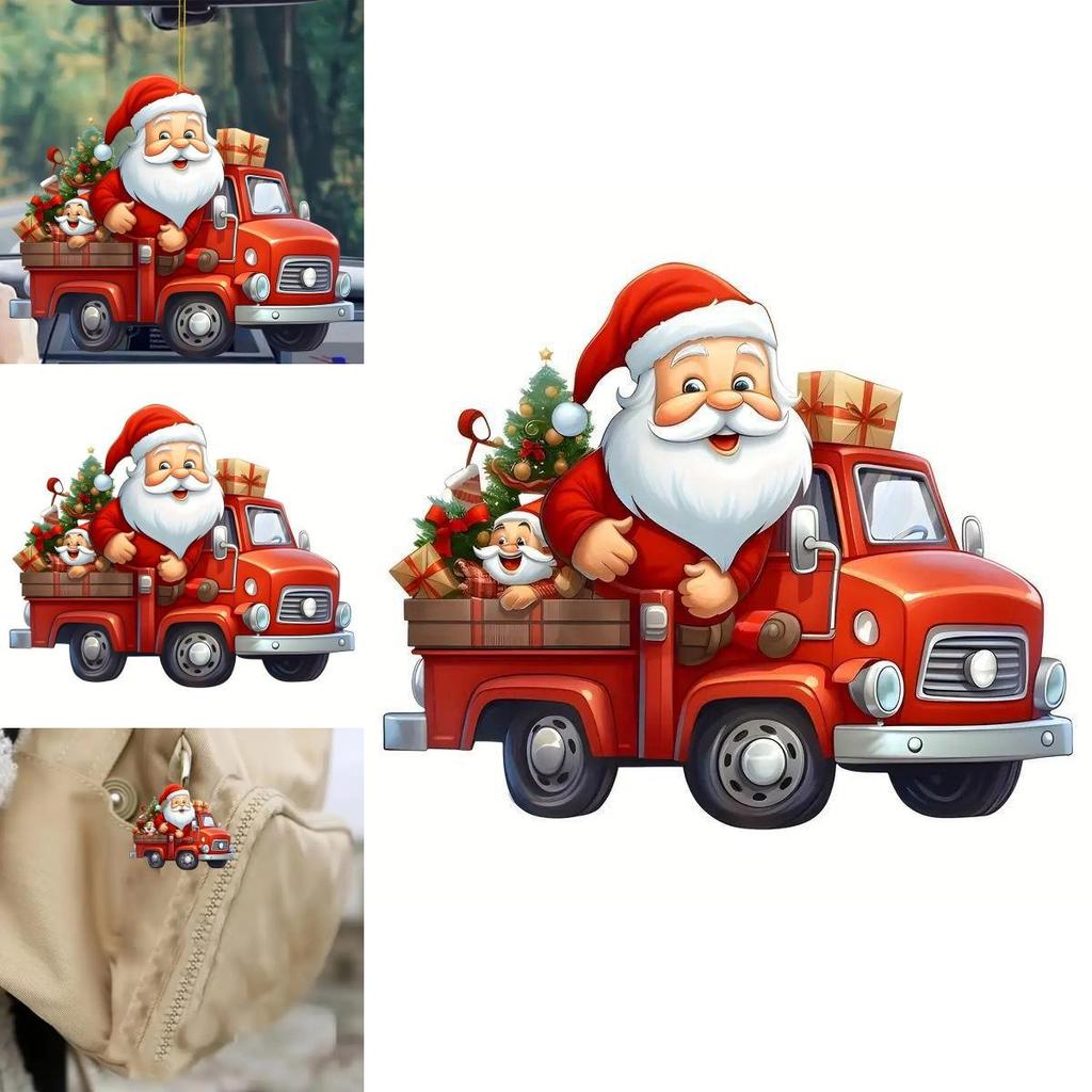 Christmas Santa Car Accessory Acrylic Keychain With Cartoon Style For Auto Interior Decor And Gift