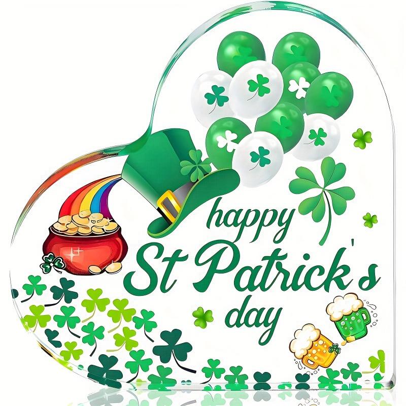 

2D Flat, Happy St. Patrick s Day Desktop Decoration, Green Shamrocks and Rainbow Design, Suitable for Wall Decoration, Porch, Room, Villa, Accents H 1PC