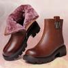 Winter Women Shoes Round Toe Chunky Heel Boots  Leather Shoes for Women Warm Wool Snow Boots Zipper Platform Shoes Wome