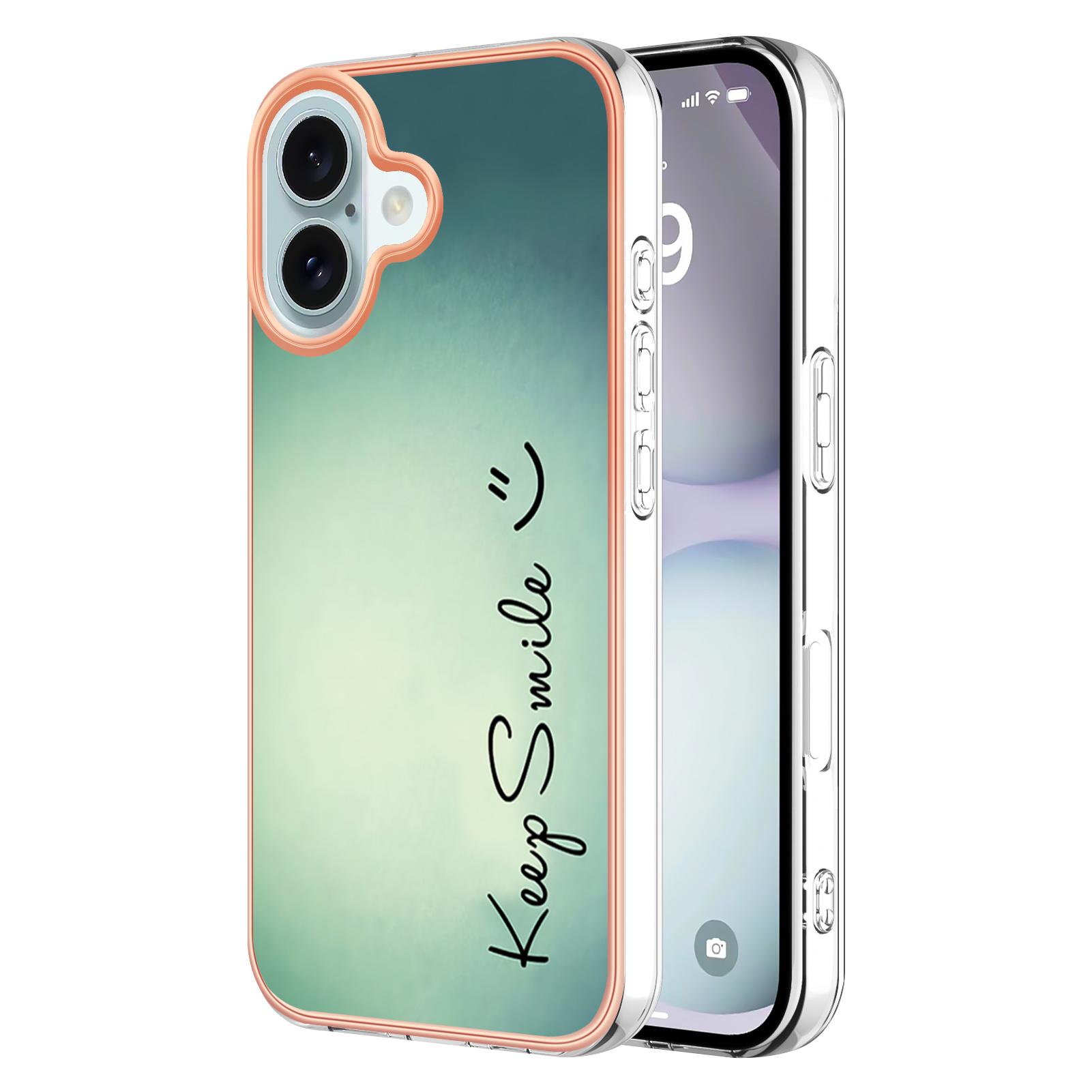 

YB IMD Series-16 Style-E For iPhone 16 Plus TPU Case Pattern Printing Phone Back Cover Keep Smile