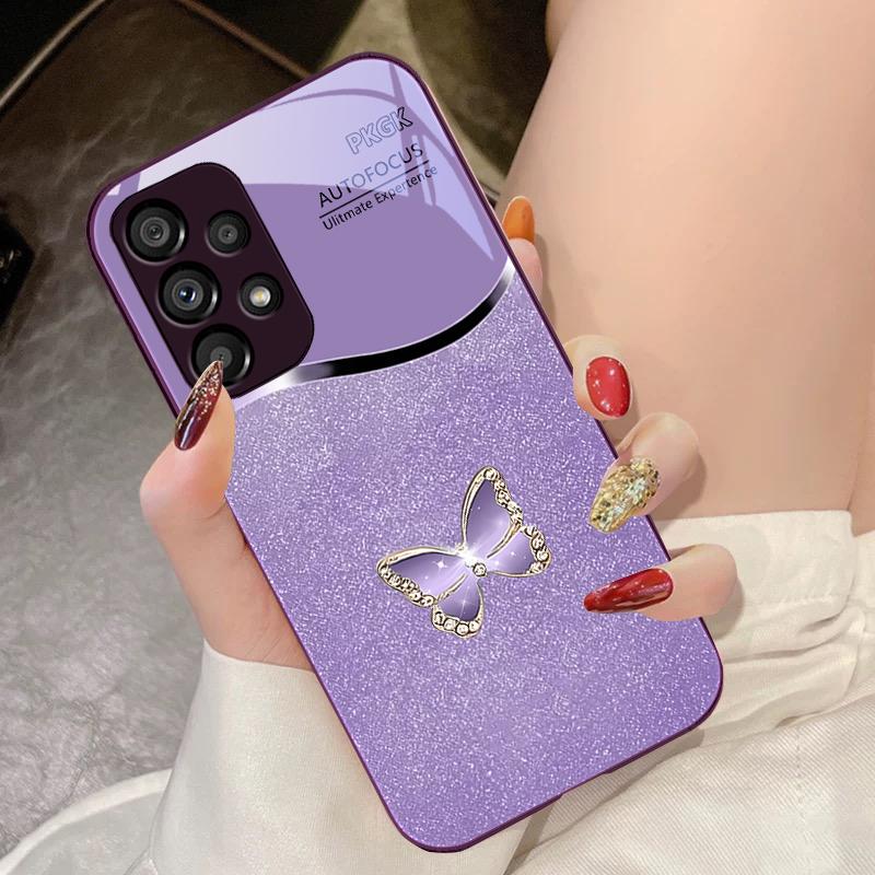 Diamant Schmetterling Für Samsung Galaxy S10 4G S20 11E 30 S21 22 S24 Fe Pro S23 S25 Ultra 5G S9 Gehärtetes Glas Handyhülle