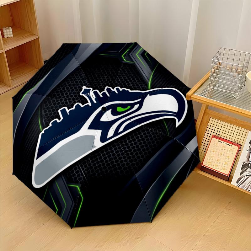 Seattle Seahawks Print Auto 8?Ribs Folding Umbrella Wind Resistant Lightweight Automatic Umbrella For Daily Travel