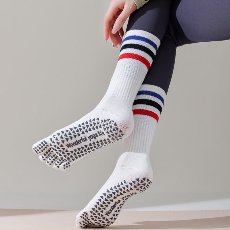 Five Finger Split Toe Yoga Socks Women Professional Pilates Socks Cotton Anti Slip Mid Tube Indoor Dance Fitness Sports Socks