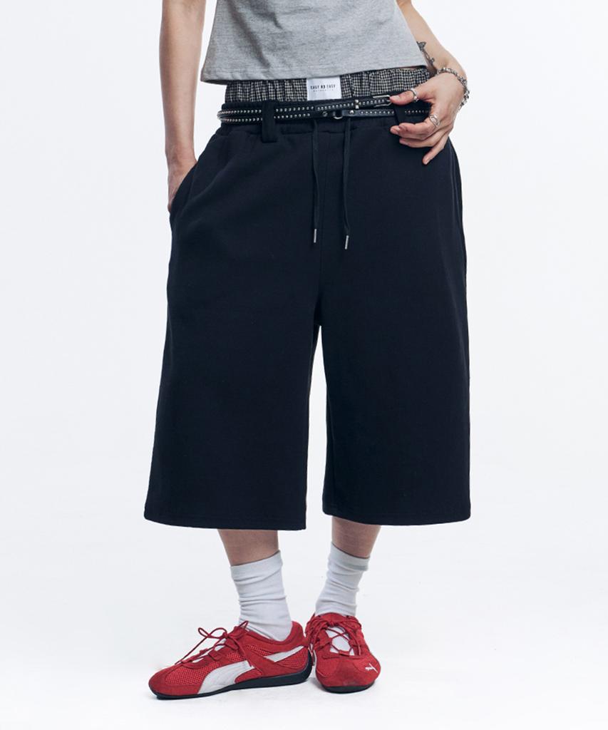 EASY NO EASY Boxer Layered Bermuda Sweatpants - Black