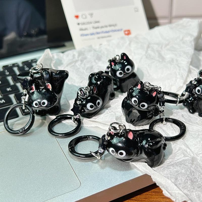 Black Cat Pendant Pendant Q Cute Big-Eyed Cat Star Keychain Cartoon Girlfriend Small Gift Bag Accessories