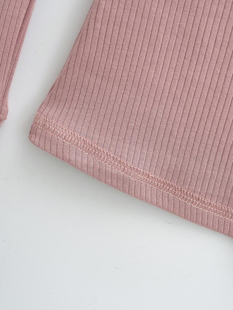 Spicy Girl Ribbed Peach V-neck Buttoned Slimming Long-sleeve T-shirt for Women - Spring 2025 Collection