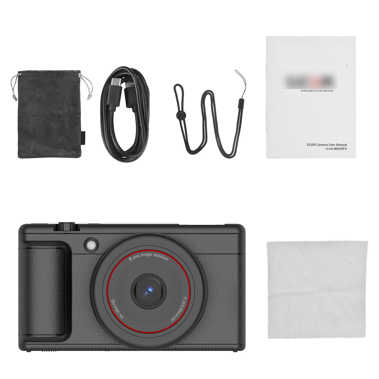 

5K Digital Camera 80MP Auto Focus Stabilization 180 Degree Flip Screen Portable Camera 16x Zoom Vlog Travel Camera чорний