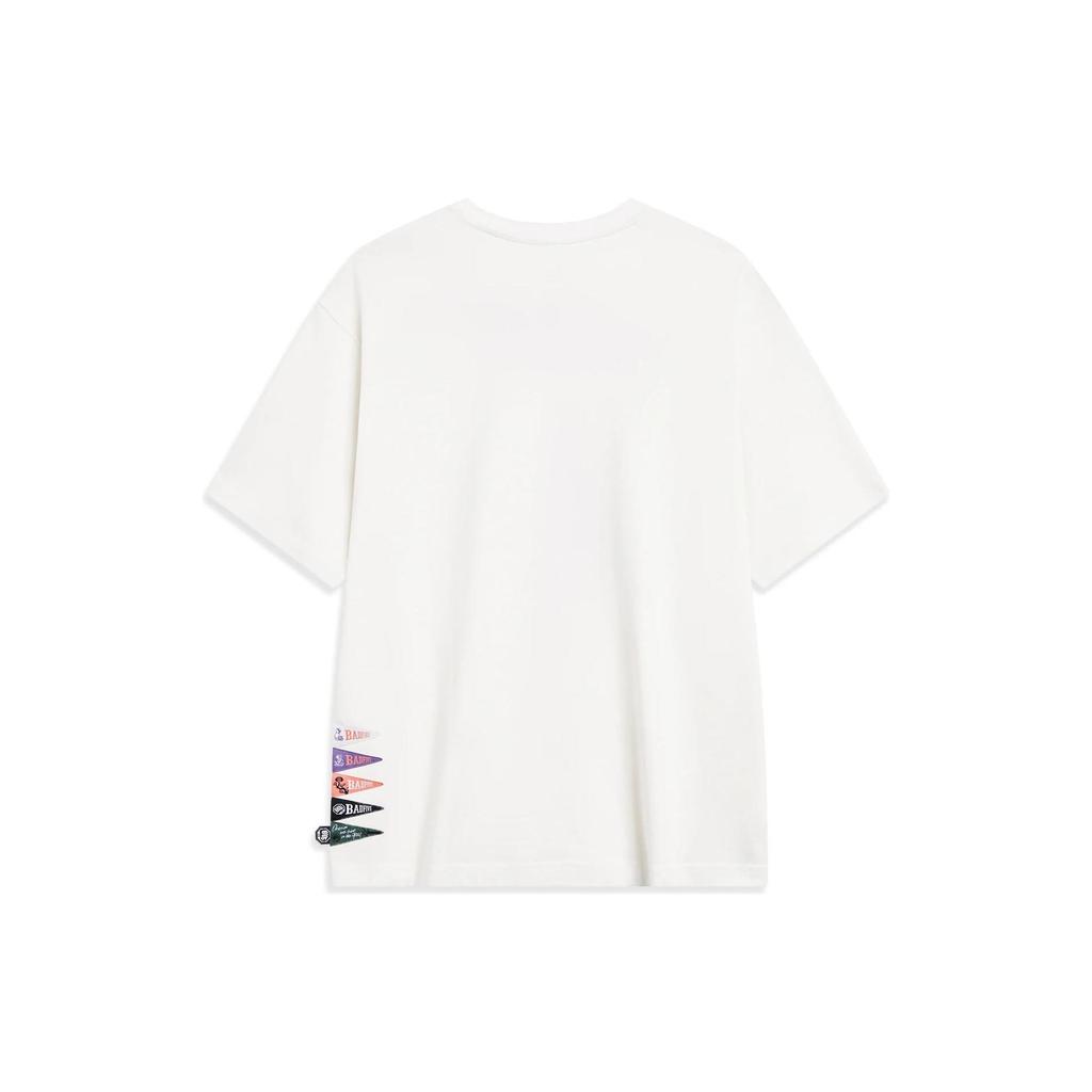 Li Ning Badfive Letter Architecture Print Loose Short Sleeve T-Shirt Unisex Tops Off-White AHST515-1