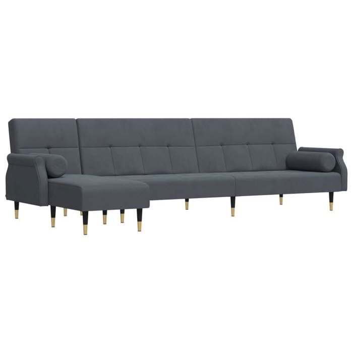 VidaXL L-shaped Sofa Bed Grey 271x140x70 Cm Velvet, Day Sofa, Foldable Sofa Bed, Fabric Sofa Bed, 3157222