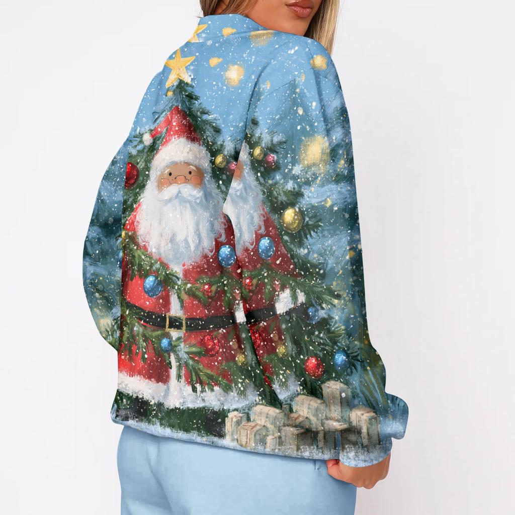 Women's Trendy Christmas Print Crewneck Sweatshirt Lightweight Casual Pullover Top