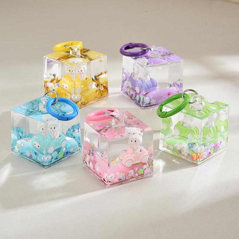 Cartoon Quicksand Bottle Car Keychain - Cute Girl Acrylic Bag Pendant Accessory