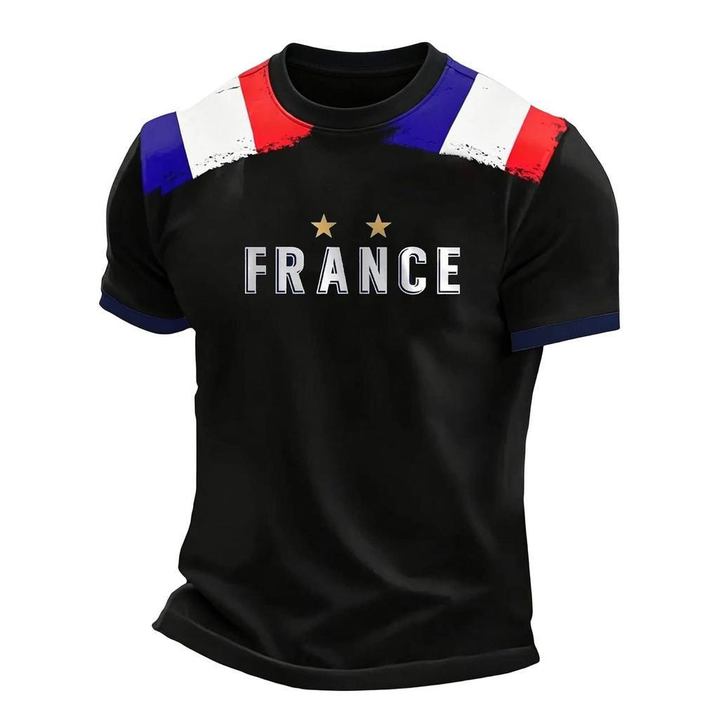 Men Crew Neck Short Sleeve Pullover T Shirt with Football Print Casual Fit Top for Sports and Fans France Theme