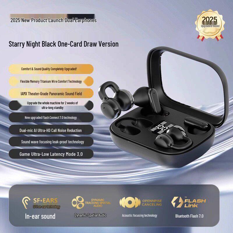 2026 Bluetooth Earphones: Wireless Ear Clip, Bone Conduction, Non-In-Ear, Dual Pair, Long Battery Life, Noise Reduction.