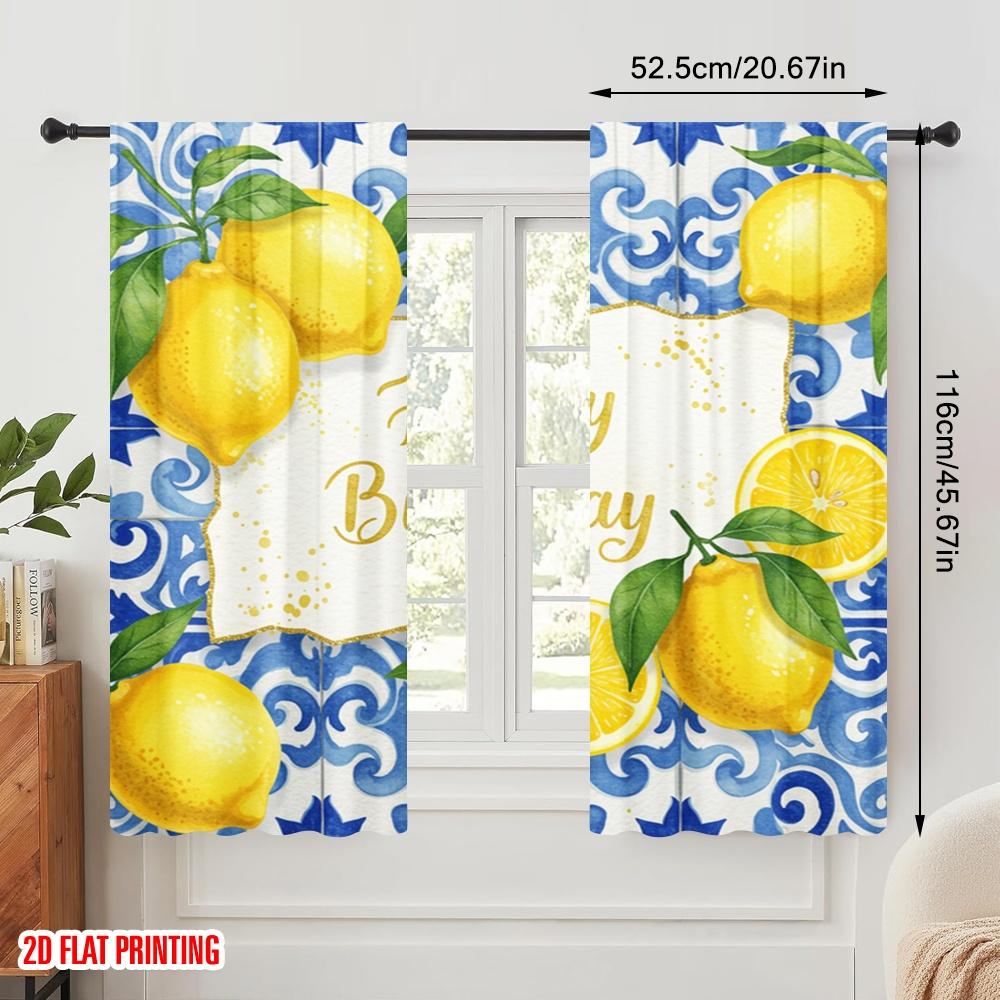 2pcs 2D flat printing Window Drapes Happy Birthday Lemons Polyester Without Electricity 0 for Classroom Office