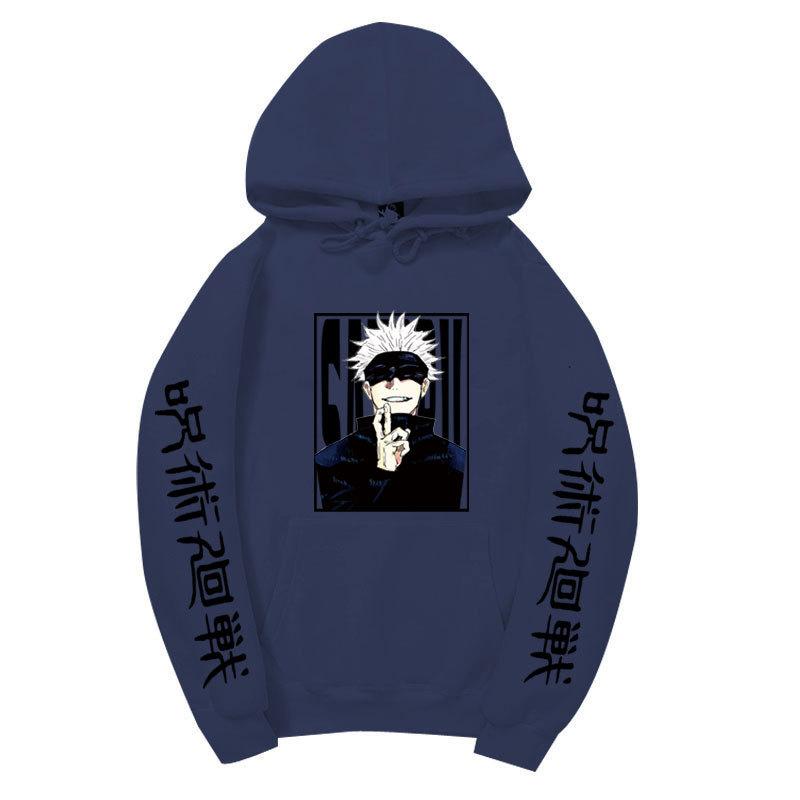 Jujutsu Kaisen Satoru Gojo Unisex Fleece Hoodie Autumn Winter Anime Character Japanese Kanji Sleeve Print Long Sleeve Pullover Sweatshirt
