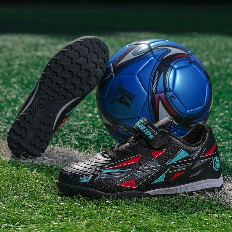 29-39 Kids Soccer Cleats Rubber Non-slip Velcro Lacing Artificial Turf Football Boots Outdoor Sports Training Football Shoes