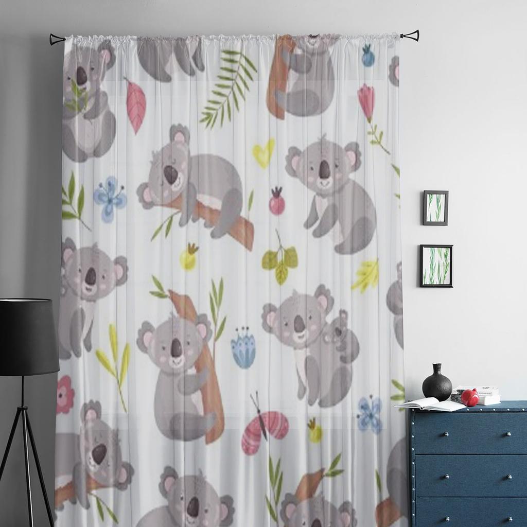 Kreskówkowy Słodki Australijski Miś Tekstura Tiulowe Przezroczyste Zasłony do Dekoracji Salonu Sypialni Kuchni Woalowe Organzowe Zasłony