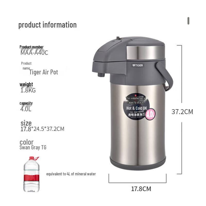 Tiger 4L Stainless Steel Vacuum Insulated Airpot