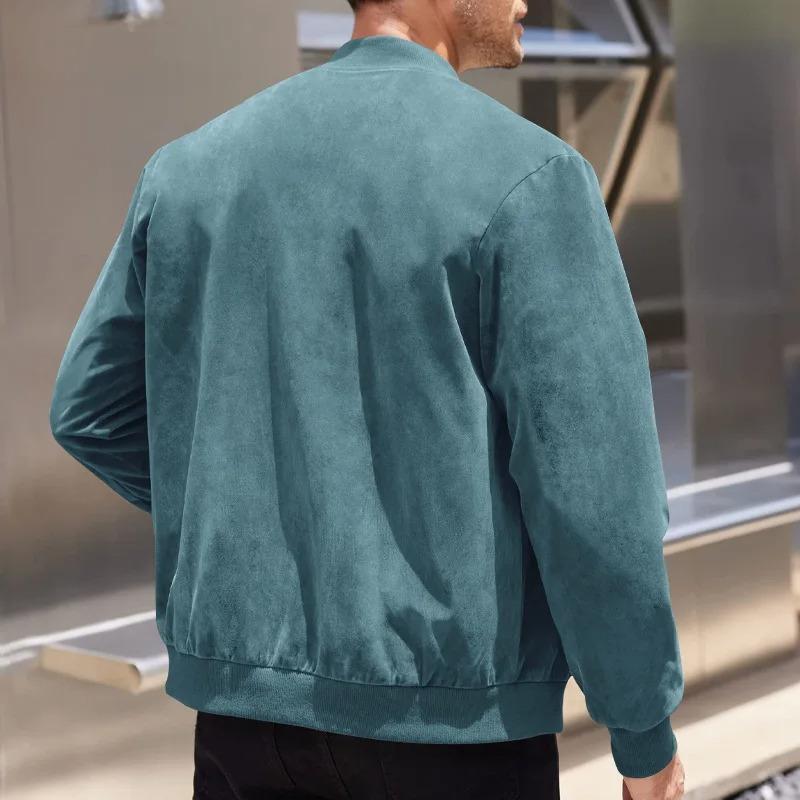 Amazon Suede Solid Color Zipper Jacket Casual Vintage Long Sleeve Cardigan Jacket Men