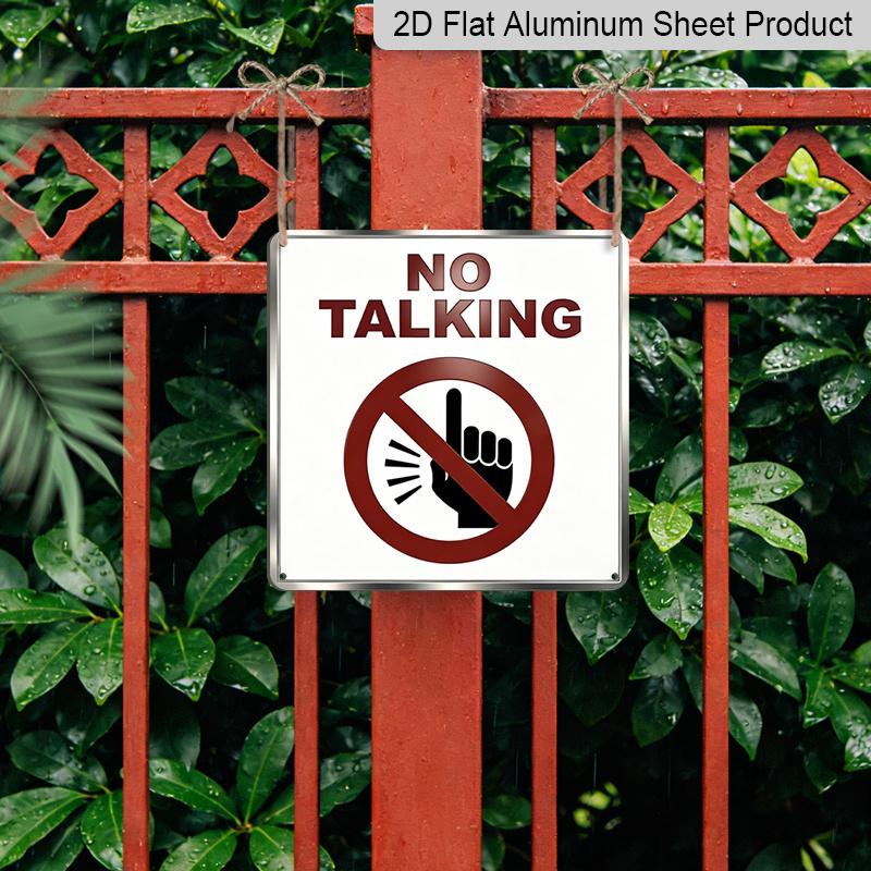 2D Flat- 1pc, No Talking Silent Retro Square Aluminum Plaque, Gesture Symbol Prohibition Mark Decoration A Quiet Display In A Study or Library