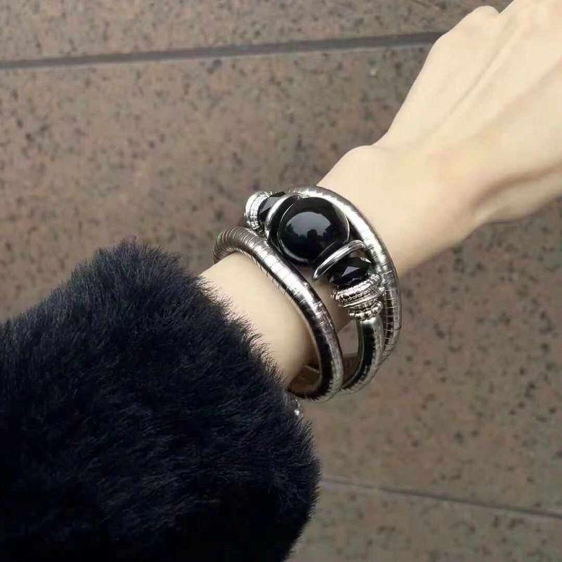New Arrival Three-Layer Black Stone Elastic Bracelet Fashion Sweet Cool Sexy Special-Interest Design Stylish Vintage Bracelet Heavy Industry Bracelet