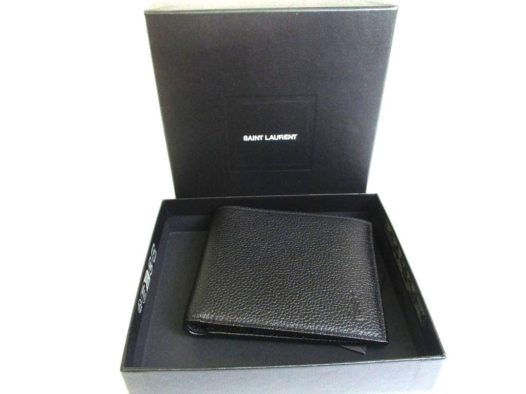 Authentic Saint Laurent YSL Cassandra Shadow Black Leather Bifole Bill Wallet #b253  Open Box