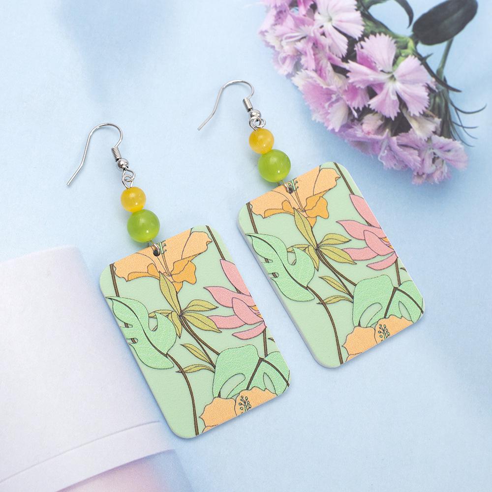 Cat's Eye Stone Color Block 3D Floral Acrylic Earrings for Women