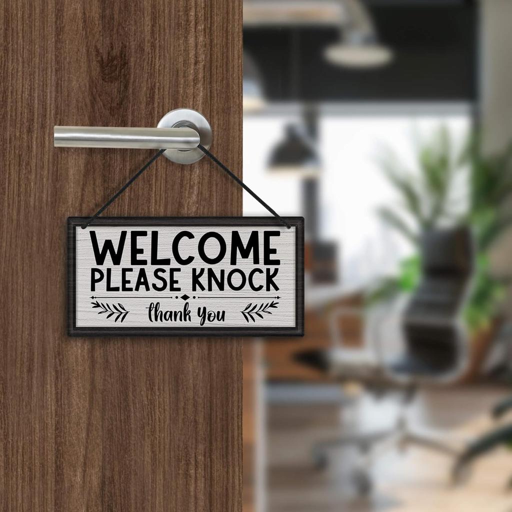 Putuo Decor Welcome Please Knock Office Door Signs, PVC Do Not Disturb Door Hanger Sign, Meeting In Progress Sign For Office Door Therapist