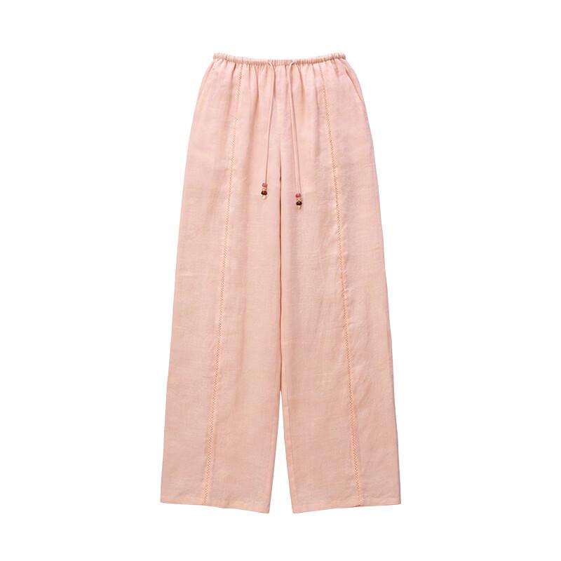 GREEN BELT Women's Lightweight Openwork Ramie Wide-Leg Pants