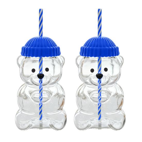 Szklanka Yousheng Miś ze słomką Odporny termicznie kubek na kawę, piwo, koktajle Słodka szklanka do picia na gorące i zimne napoje