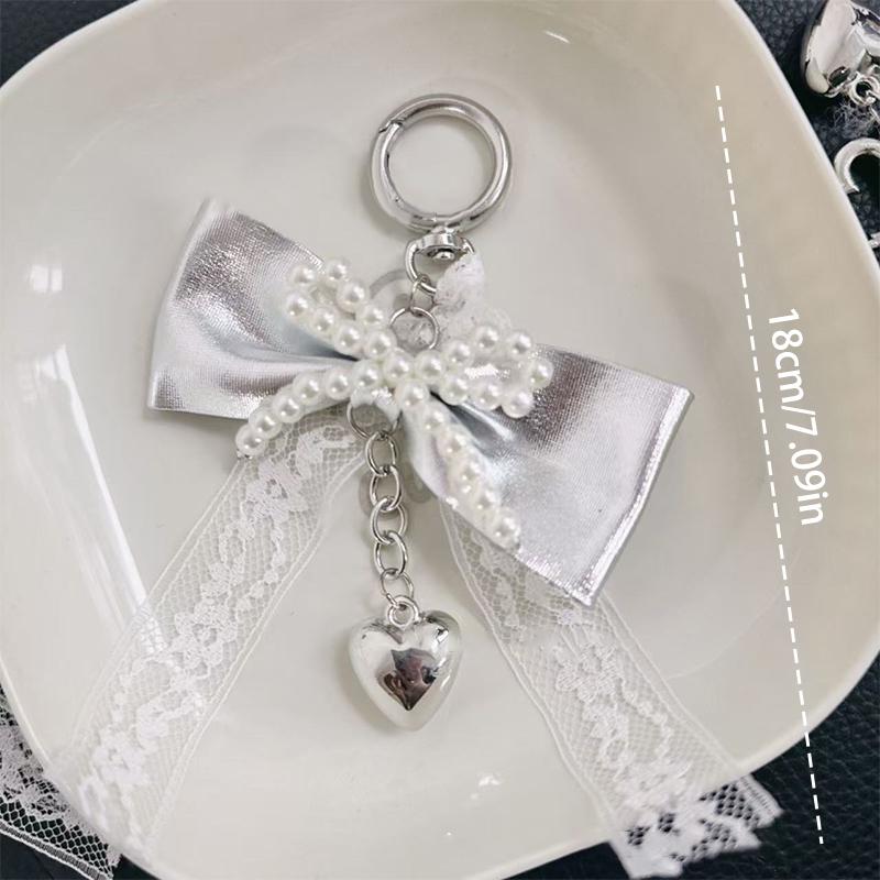 Ballet Bow Keychain Heart Charm Pendant Keyring Jewelry For Girl Women Gift Bag Decoration Jewelry Accessories