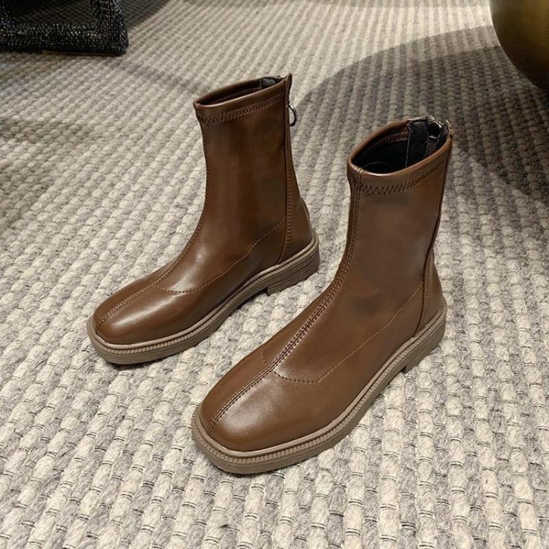Autumn New Women Leather Boots Fashion Versatile and Comfortable Shoe Sexy and Trendy Short Boot Low Cut Casual Female Footwear