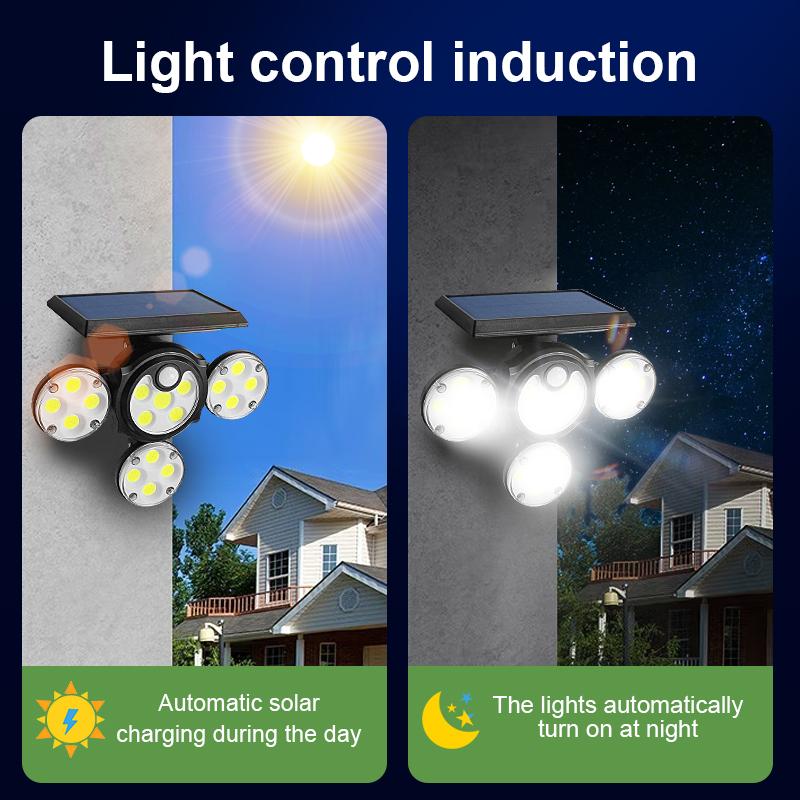 102 COB LED Solar Lights 4 Head Lamp PIR Motion Sensor Landscape Spotlights IP65 Waterproof Outdoor Lights Garden Decoration