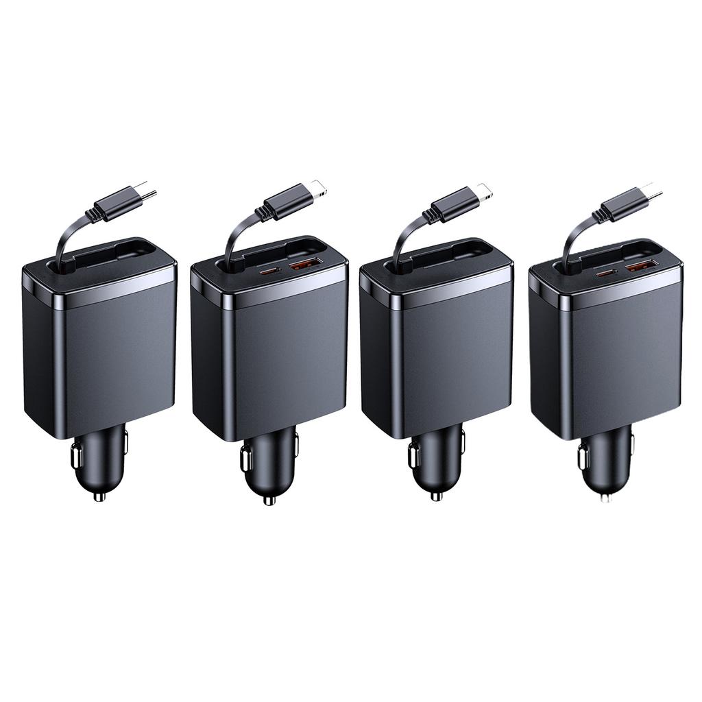 Retractable Car Chargers 125W , 3 In 1 Fast Car Phone Chargers,1 Retractable Cable 35Inch and 2 USB Ports for Cellphone