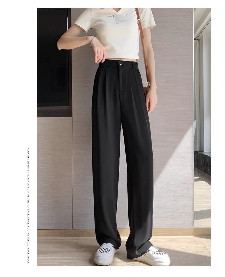Plus Size Women's Black Drape Wide-Leg Trousers - Summer Casual Fit for Pear-Shaped Bodies