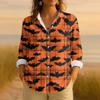 Dame Retro Halloween Trykket Knappelukking Langermet Casual Vanlig Skjortekrage Topp